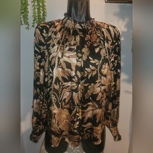 H&M Black and Tan Floral Print Blouse Sz.6